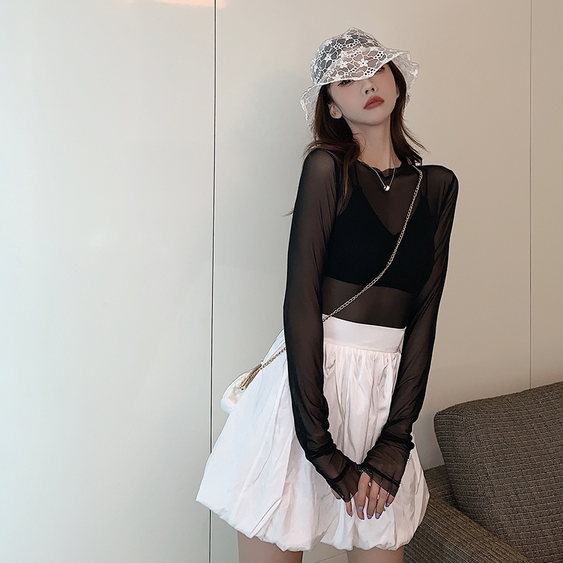Áo lưới ren mỏng tay dài cổ tròn thời trang cho nữ MS48