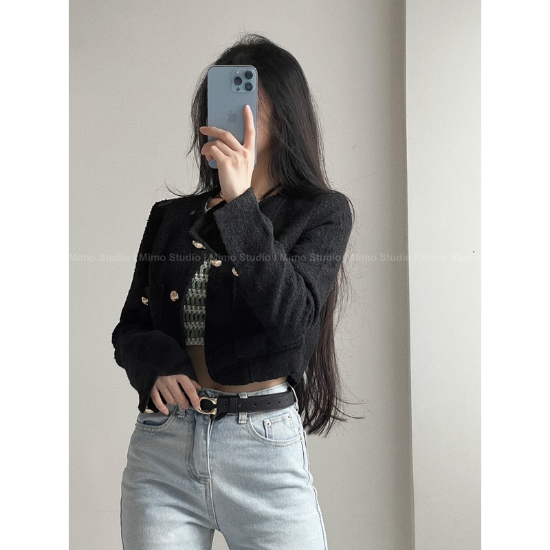 Áo dạ đen lửng