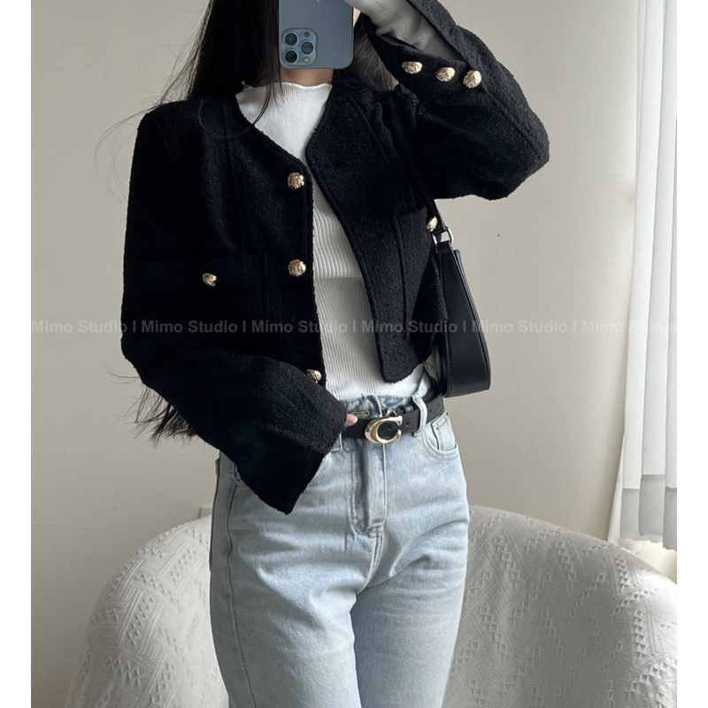 Áo dạ đen lửng