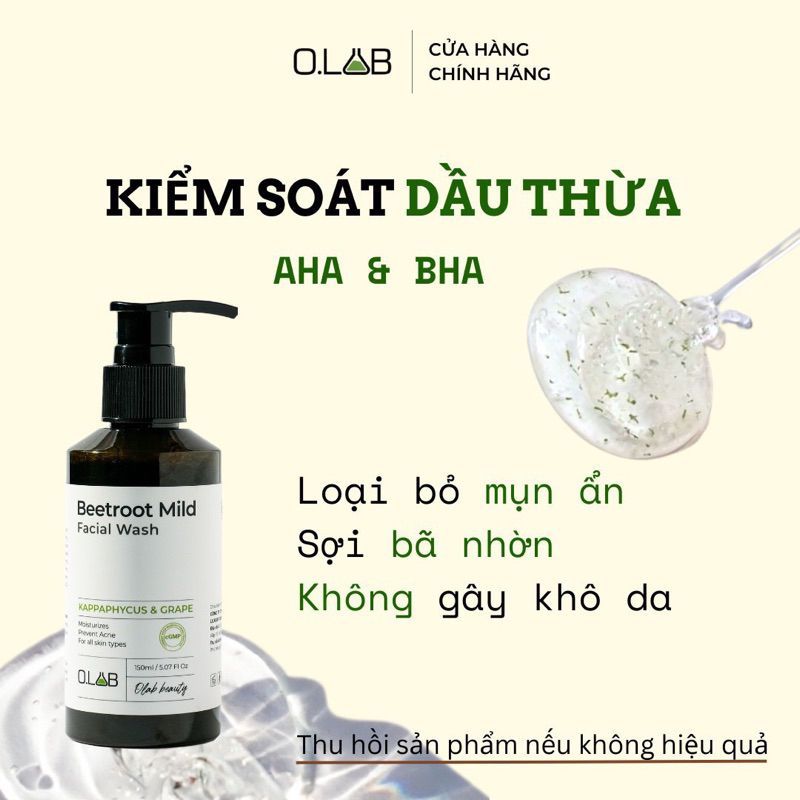 Sữa Rửa Mặt Củ Dền Beetroot Extract Mild Facial Wash Cấp Ẩm, Làm Sạch Sâu Dung Tích 150ml - Olab Herbal