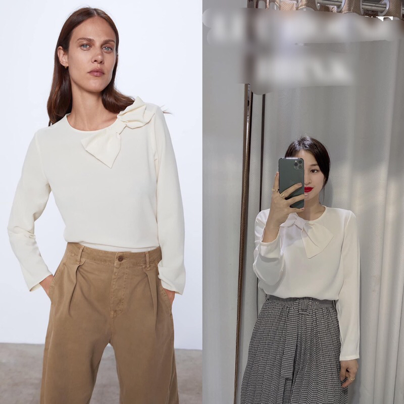 Áo zara trắng buộc nơ