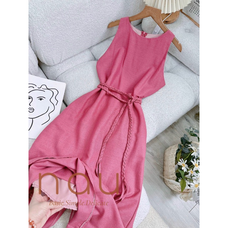 Đầm Linen dáng dài phối dây eo