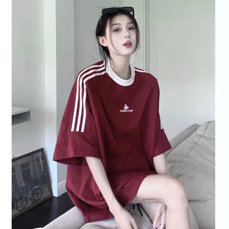 Áo thun phông Raglan sọc vai PINK Thêu chữ AP tay lỡ form rộng Unisex