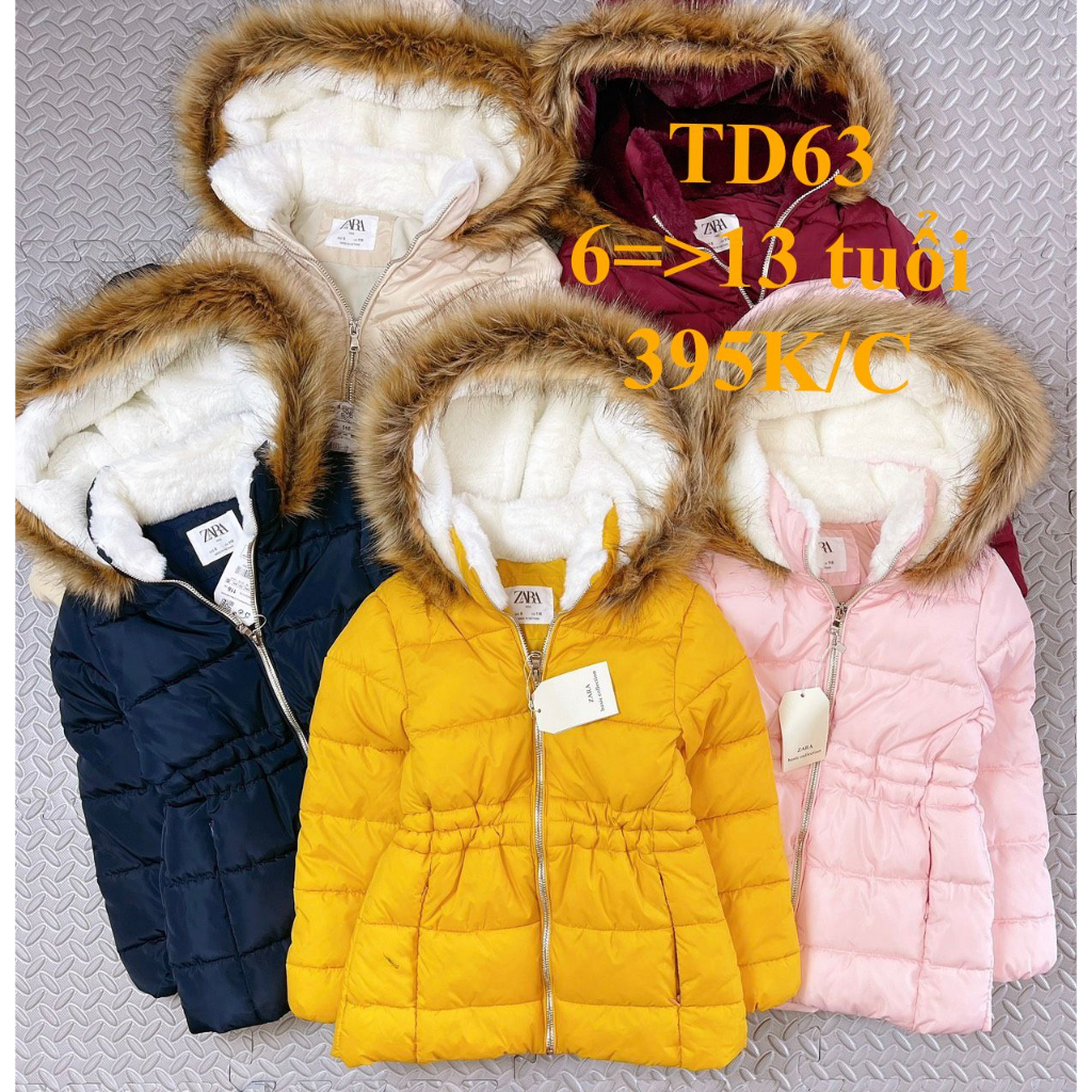 Mã TD63: Áo phao Zara bé gái hàng VNXK. Chất phao mềm nhẹ, mũ áo và cổ áo lót lông, thân áo lót vải mịn.