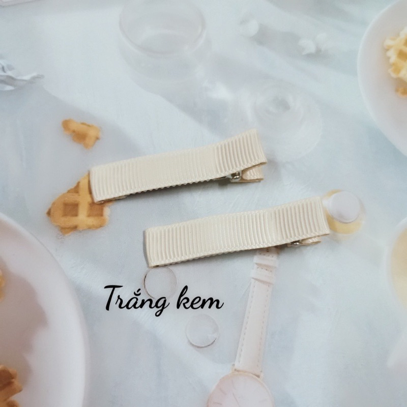 Set 10 kẹp cá sấu bọc vải màu trắng kem,kẹp tóc handmade