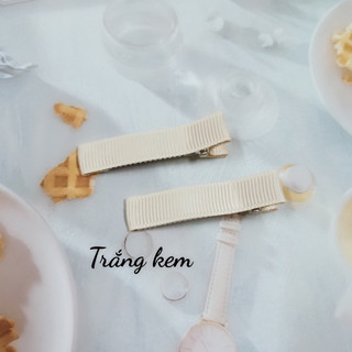 Set 10 kẹp cá sấu bọc vải màu trắng kem,kẹp tóc handmade