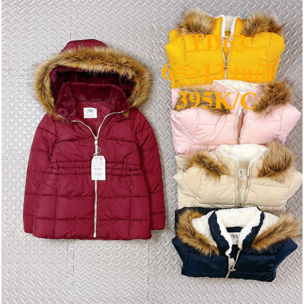 Mã TD63: Áo phao Zara bé gái hàng VNXK. Chất phao mềm nhẹ, mũ áo và cổ áo lót lông, thân áo lót vải mịn.