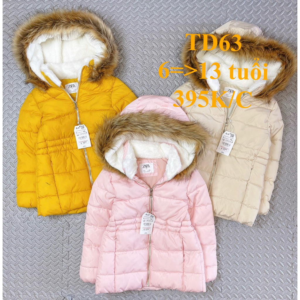 Mã TD63: Áo phao Zara bé gái hàng VNXK. Chất phao mềm nhẹ, mũ áo và cổ áo lót lông, thân áo lót vải mịn.