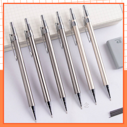 Bút Chì Bấm Bằng Kim Loại Ngòi 0.5mm MEKI Dành Cho Học Sinh, Vỏ Kim Loại Không Gỉ