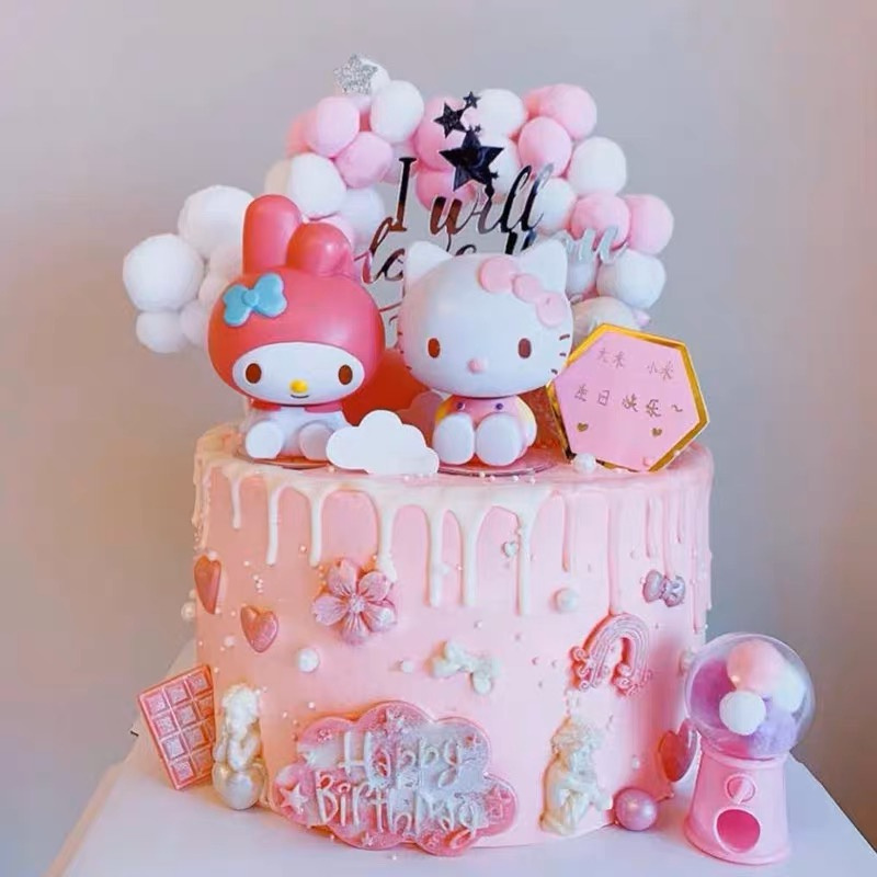 Set trang trí 2 con Kitty + thỏ hồng Melody