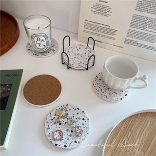 Miếng lót ly, đế lót cốc làm bằng đá thấm hút nước hoạ tiết Terrazzo phong cách Hàn Quốc NA0043🎀