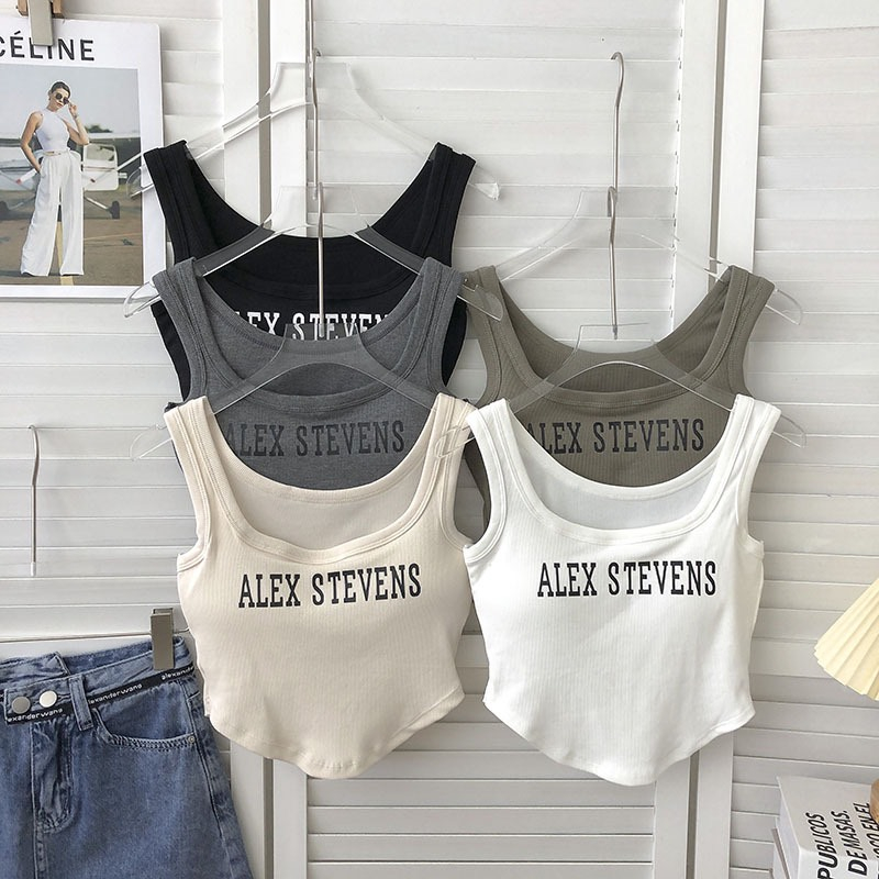 Áo Bra Nữ Cottom Tăm Phối Chữ Trước Ngực Kiểu Dáng Vạt Tròn Cá Tính 858 Hot