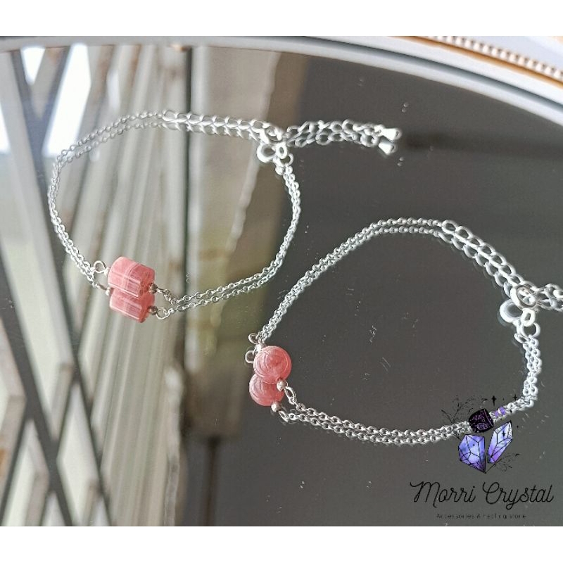 Lắc Tay/ Dây Chuyền Lu Đá Đào Hoa Rhodochrosite (Bạc S925)