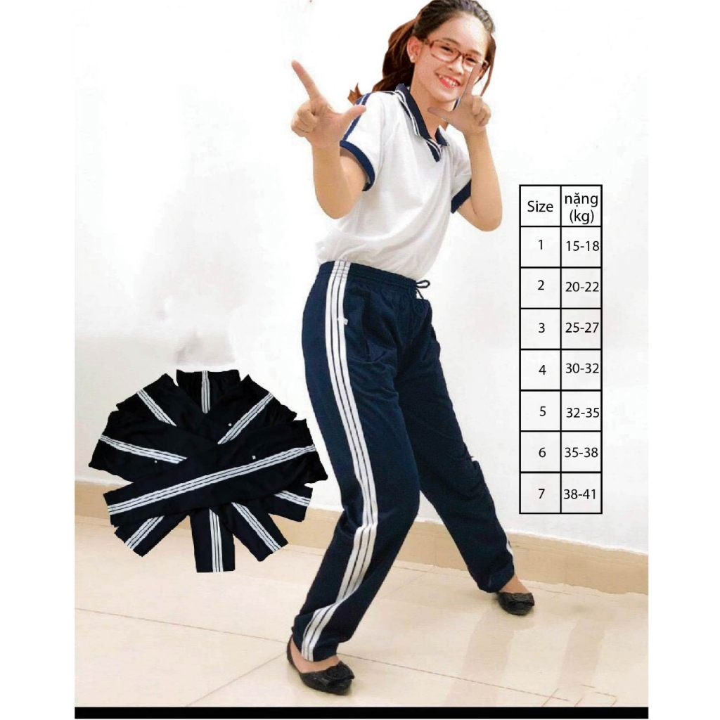 Quần Thể Dục Học Sinh 3 Sọc Trắng | Màu Xanh Đen Loại Túi Có Dây Kéo