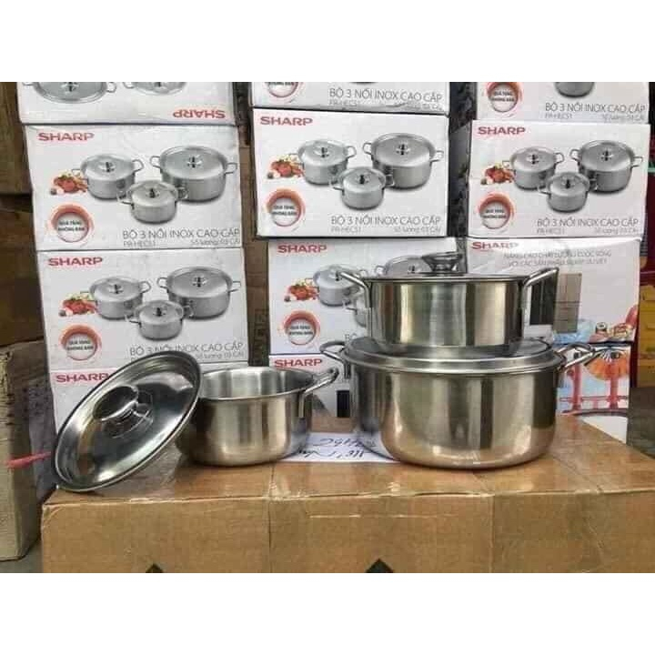 Bộ Nồi Shap Inox Cao Cấp, Một Bộ 3 Chiếc, Dùng Cho Các Loại Bếp