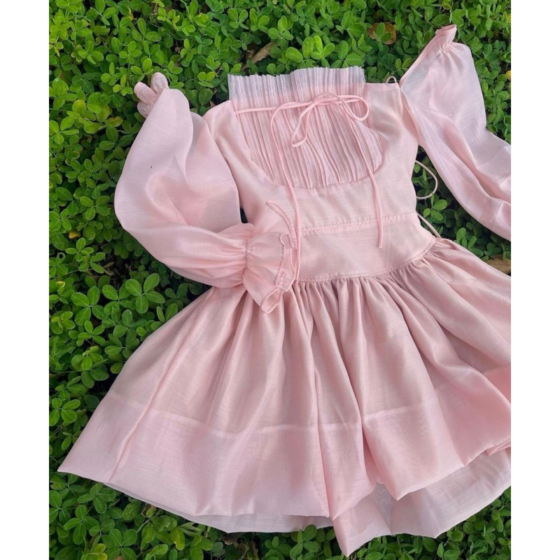 Đầm rớt vai dập ly ngực 4 màu lưng sau nhún thun