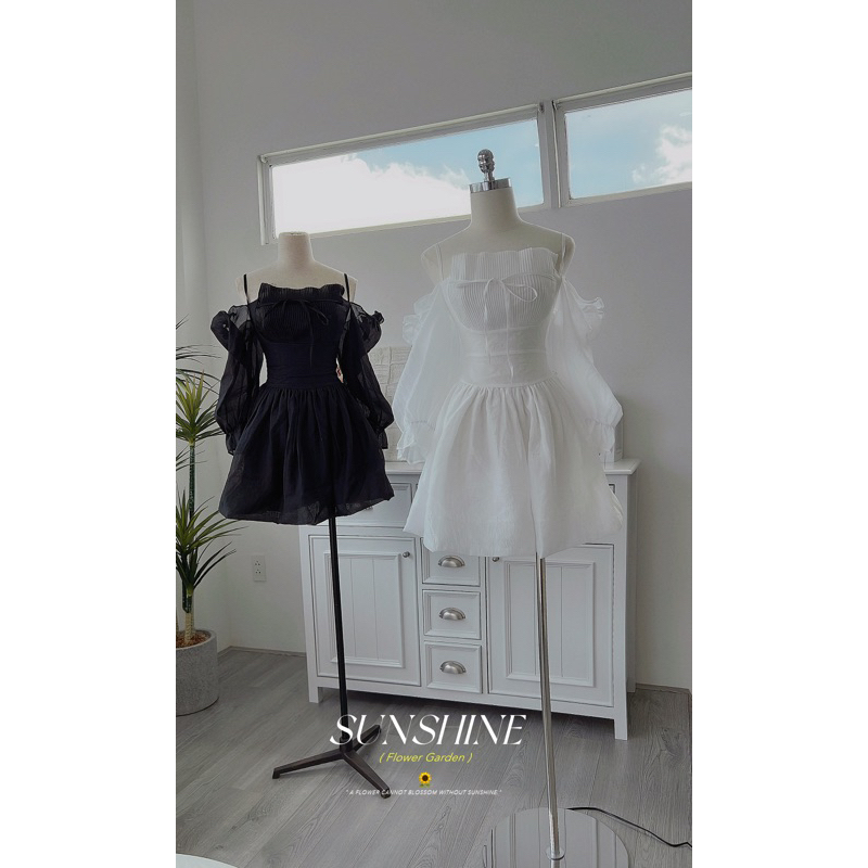 Đầm rớt vai dập ly ngực 4 màu lưng sau nhún thun