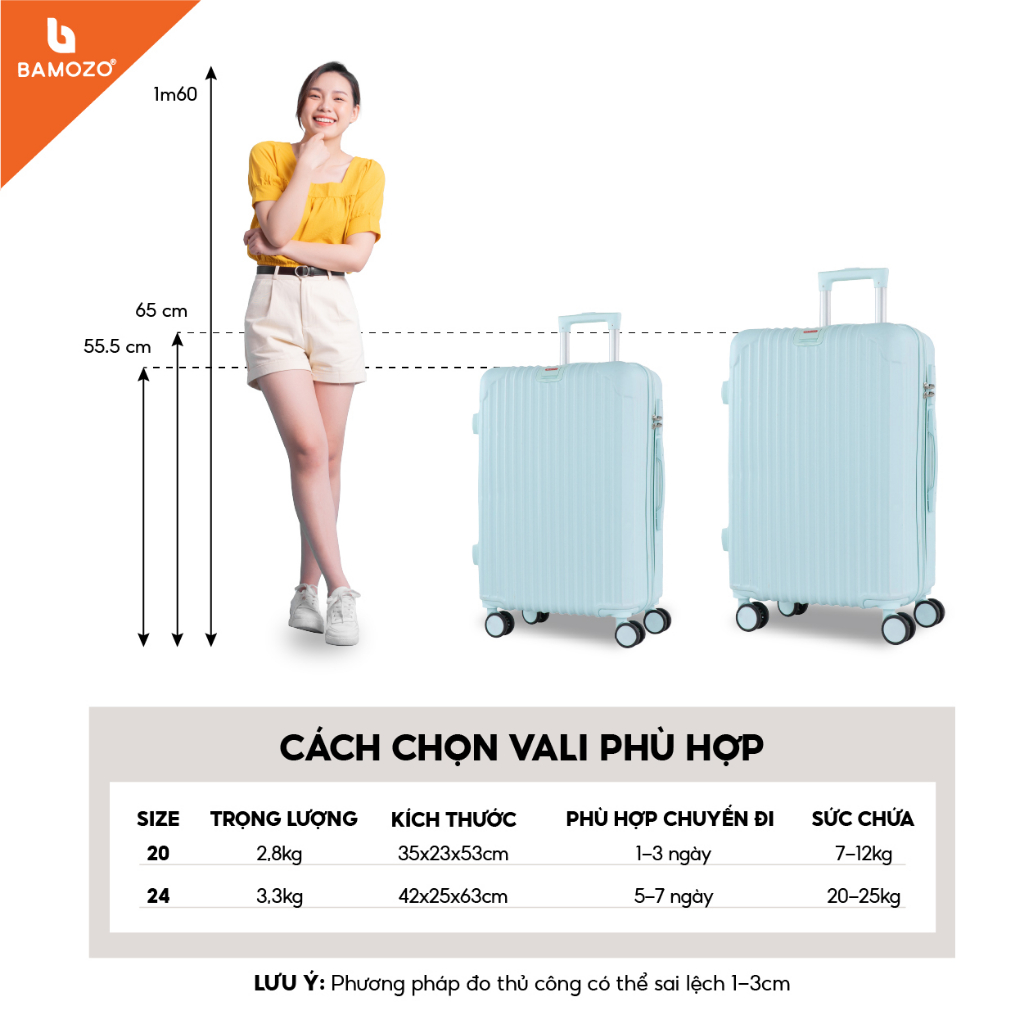 vali du lịch BAMOZO 8801 vali kéo nhựa được bảo hành 5 năm