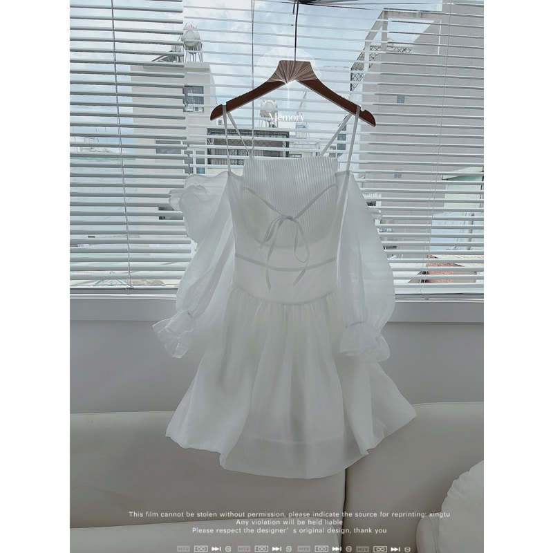 Đầm rớt vai dập ly ngực 4 màu lưng sau nhún thun