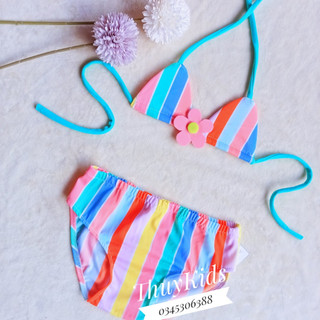 Đồ bơi cho bé gái , áo tắm hai mảnh buộc dây hoa cúc kết hợp quần tam giác lưng cao, bikini đi biển cho trẻ em.
