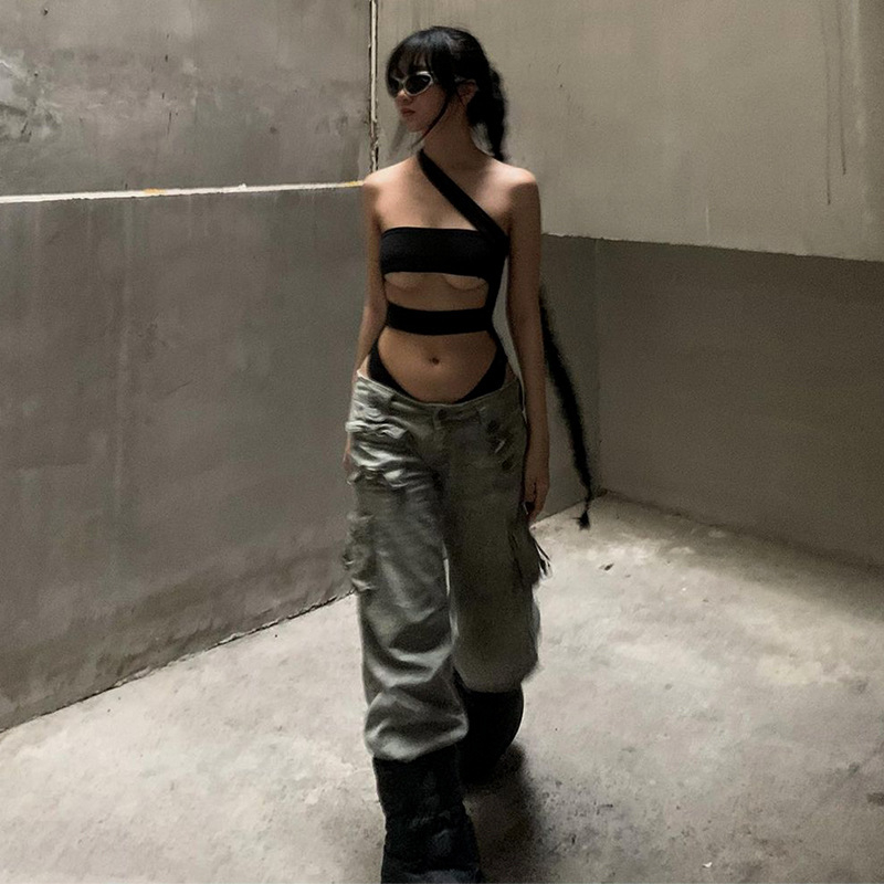 Bodysuit Cut Out Phong Cách Sexy Quyến Rũ, Áo Liền Thân Chất Liệu Thun Cắt Xẻ