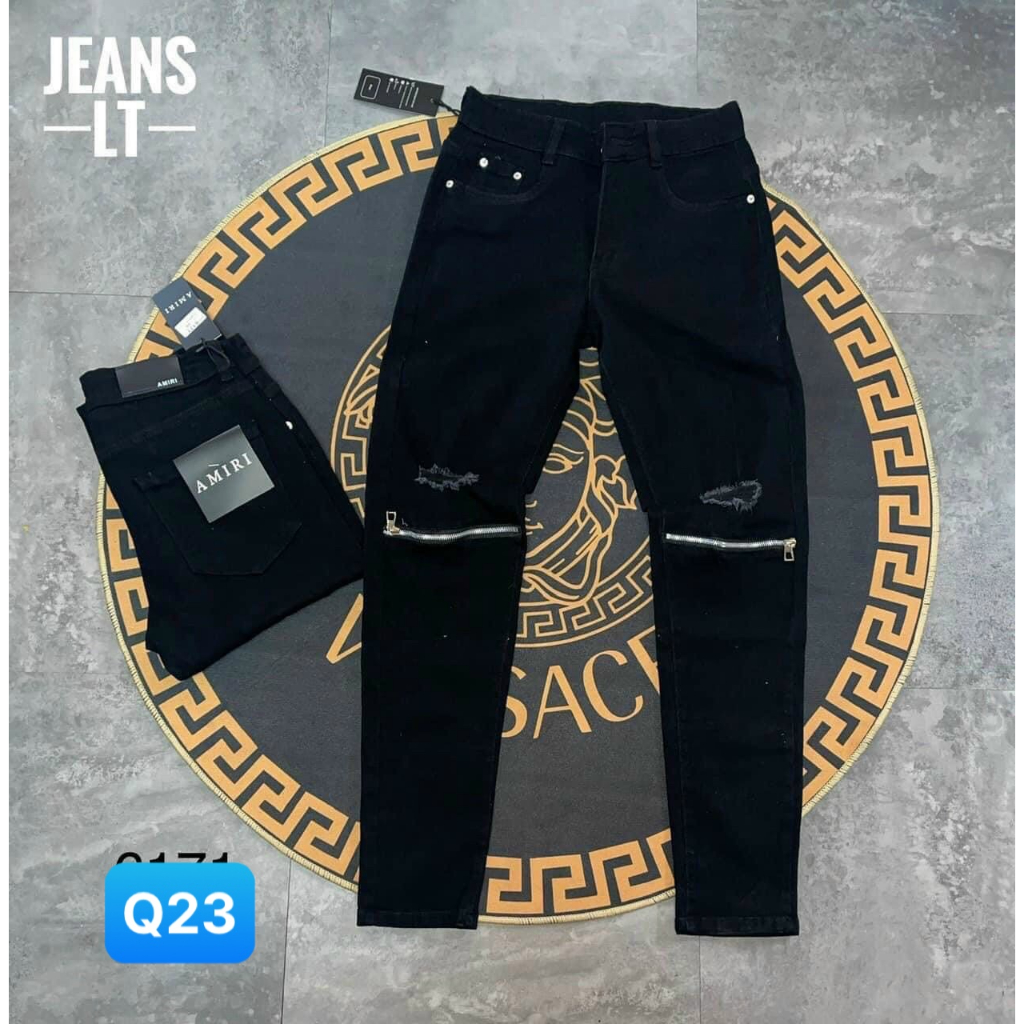 Quần jean nam rách vá gối màu đen đậm chất bò cao cấp co dãn 4 chiều cực đẹp, quần rin nam ptz.boutique QG74
