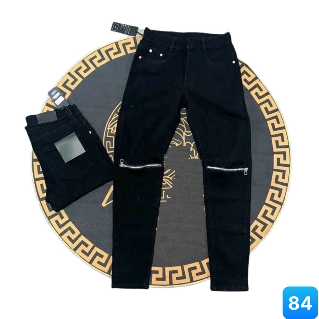 Quần jean nam rách vá gối màu đen đậm chất bò cao cấp co dãn 4 chiều cực đẹp, quần rin nam ptz.boutique QG74