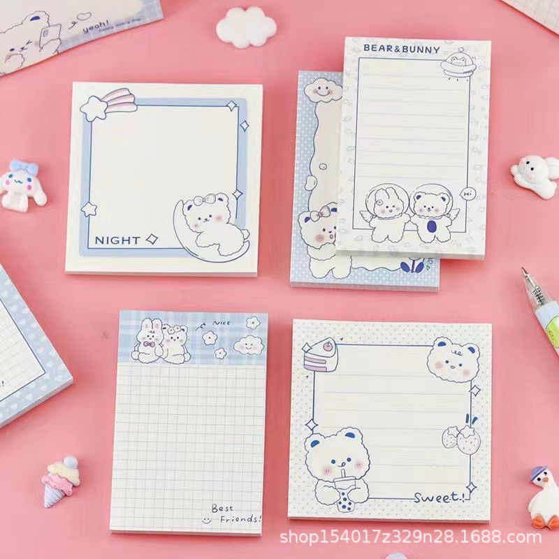 🍓Giấy nhớ ghi chú vuông chữ nhật hình chú gấu trắng dễ thương