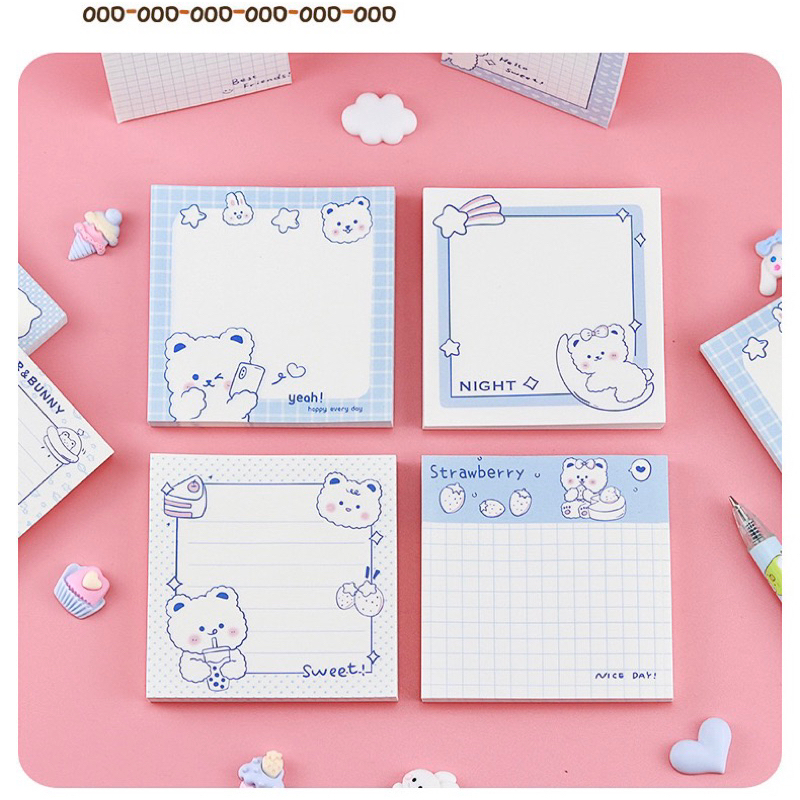 🍓Giấy nhớ ghi chú vuông chữ nhật hình chú gấu trắng dễ thương
