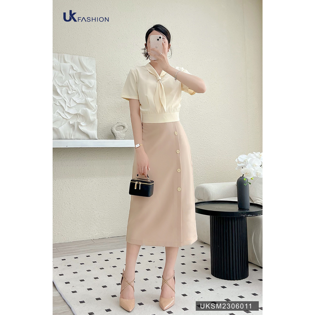 Áo Sơ Mi Bo Gấu Vạt Cổ UK Fashion Chất Lụa Cao Cấp, Mềm Mát UKSM2306011
