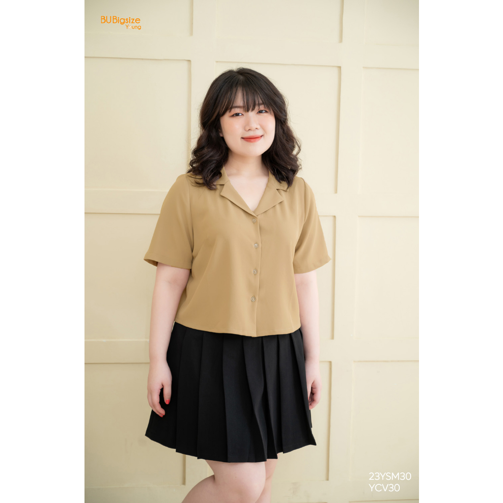 Áo sơ mi cổ bẻ ve tay ngắn BIGSIZE (55kg đến 95kg) - 23YSM30 - [BU Bigsize Young]