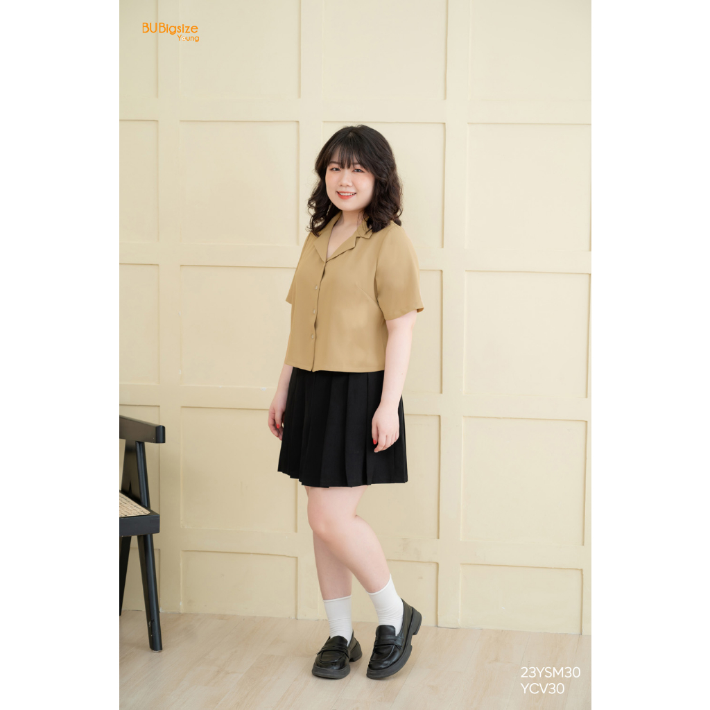 Áo sơ mi cổ bẻ ve tay ngắn BIGSIZE (55kg đến 95kg) - 23YSM30 - [BU Bigsize Young]