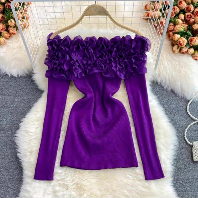 Áo len trễ vai bèo ngực phong cách trẻ trung sexy thu đông - GNCM