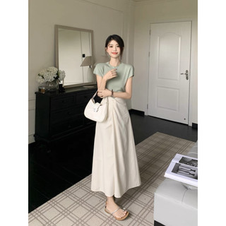 SET ÁO THUN KÈM CHÂN VÁY MIDI (KÈM VIDEO HÌNH THẬT)