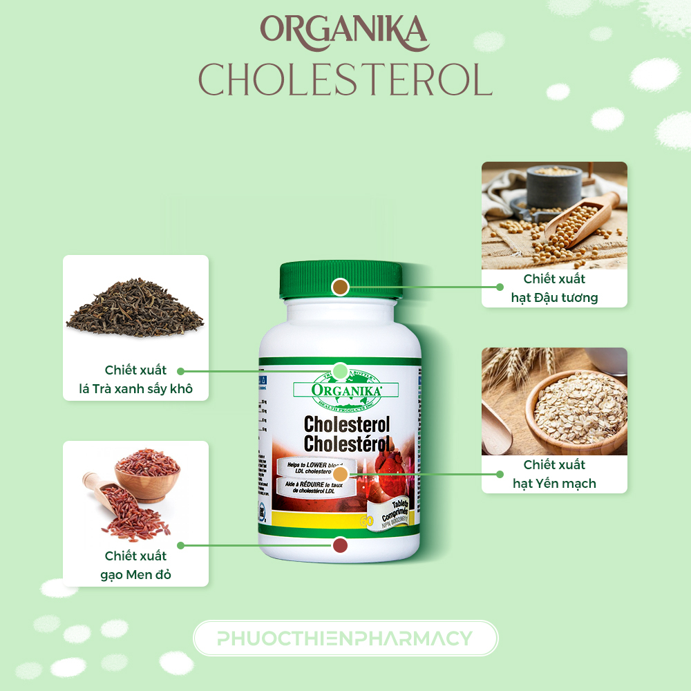 Viên uống giảm mỡ máu, gan nhiễm mỡ Cholesterol Organika nhập khẩu Mỹ lọ 60 Viên - hỗ trợ tim mạch, giảm tai biến