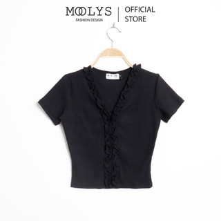Áo kiểu croptop cổ v nhún bèo moolys mc011