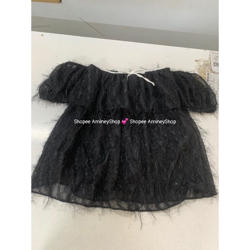 Áo trễ vai nơ trước hàng 2 lớp , Áo tơ tua rua lấp lánh sang chảnh AmineyShop