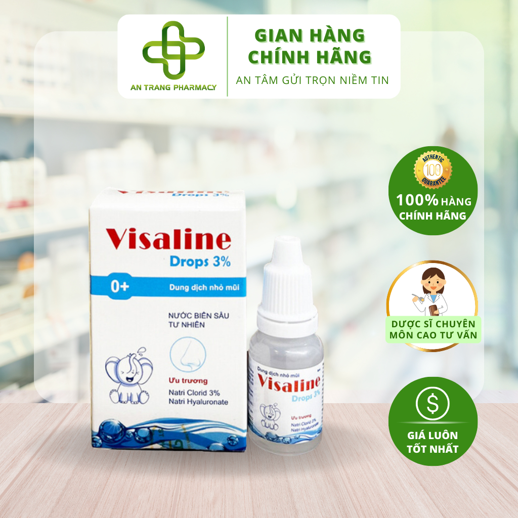 Nước muối ưu trương Visaline Drops 3% - Dùng được cho trẻ sơ sinh, làm sạch, phục hồi độ ẩm tự nhiên của niêm mạc mũi