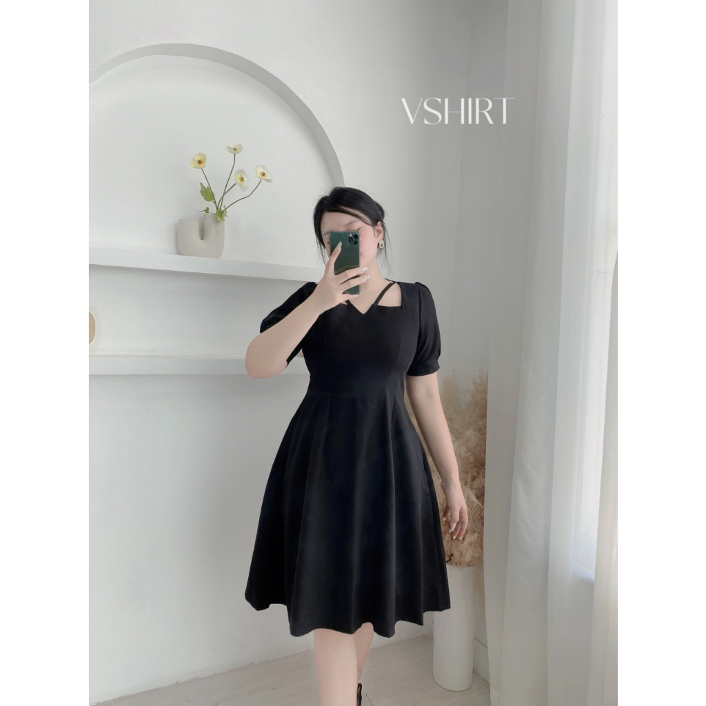 Váy đen dây chéo ngực bigsize  VSHIRT