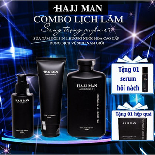 Bộ Quà tặng nam - Sữa tắm gội 350ML & Sữa rửa mặt nam 100ML & Dung dịch vệ sinh nam giới hương nước hoa HAJJ MAN