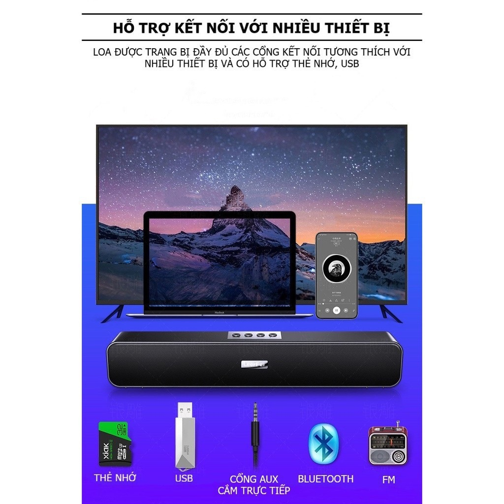 Loa Bluetooth A36 dáng dài bass cực mạnh, Âm thanh vòm, Tương thích điện thoại Laptop Smart Tivi, Có hỗ trợ thẻ nhớ