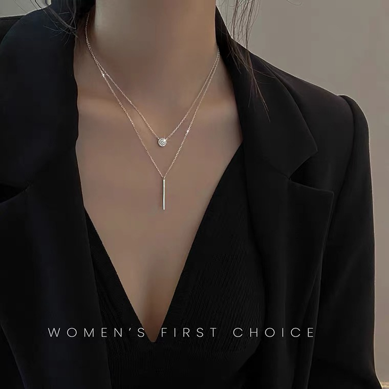 Vòng cổ Hai Lớp Đính Đá Kim Cương Phong Cách Hàn Quốc Thời Trang Cho Nữ_Y06