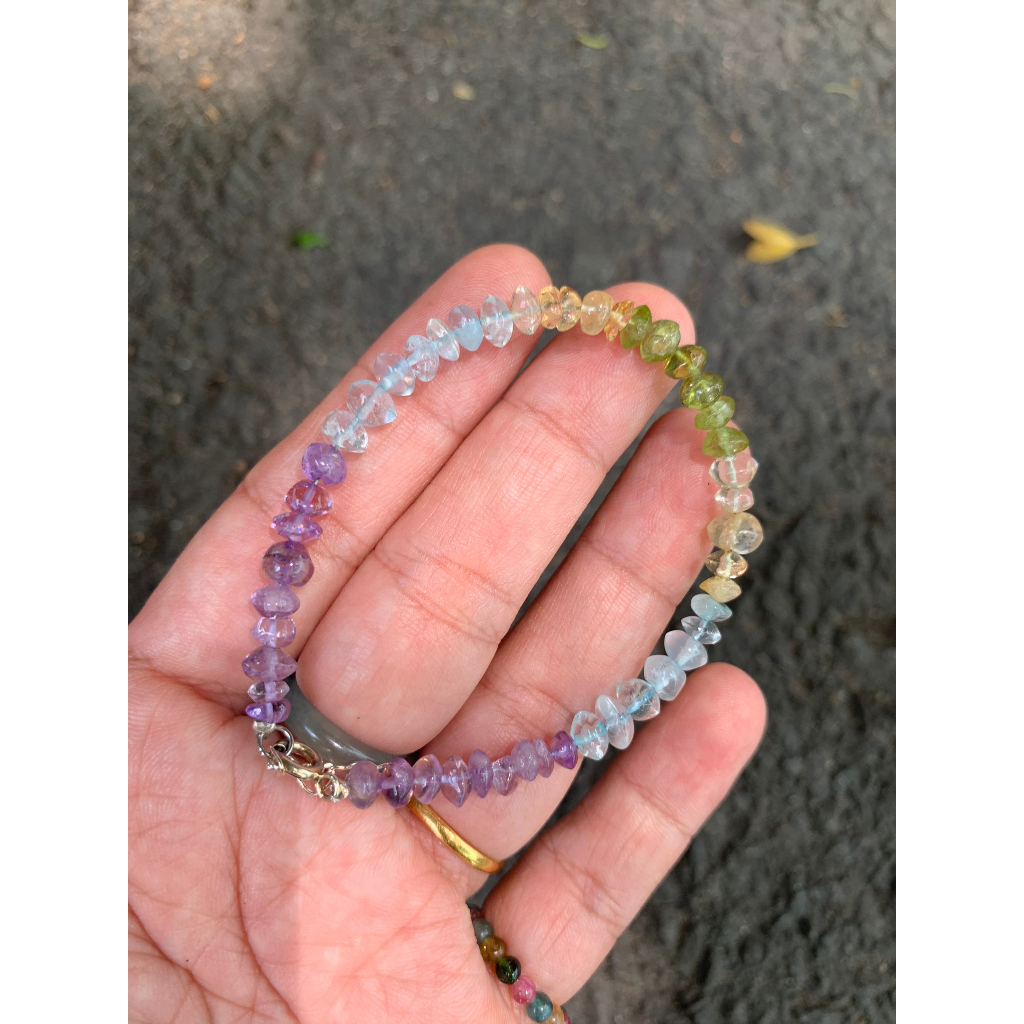 Vòng tay lắc tay đa sắc , Peridot, Aquamarin, thạch anh tím, thạch anh vàng, size 5.5mm.