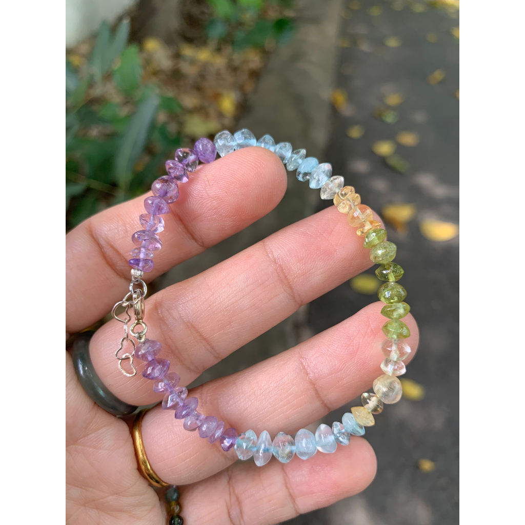 Vòng tay lắc tay đa sắc , Peridot, Aquamarin, thạch anh tím, thạch anh vàng, size 5.5mm.