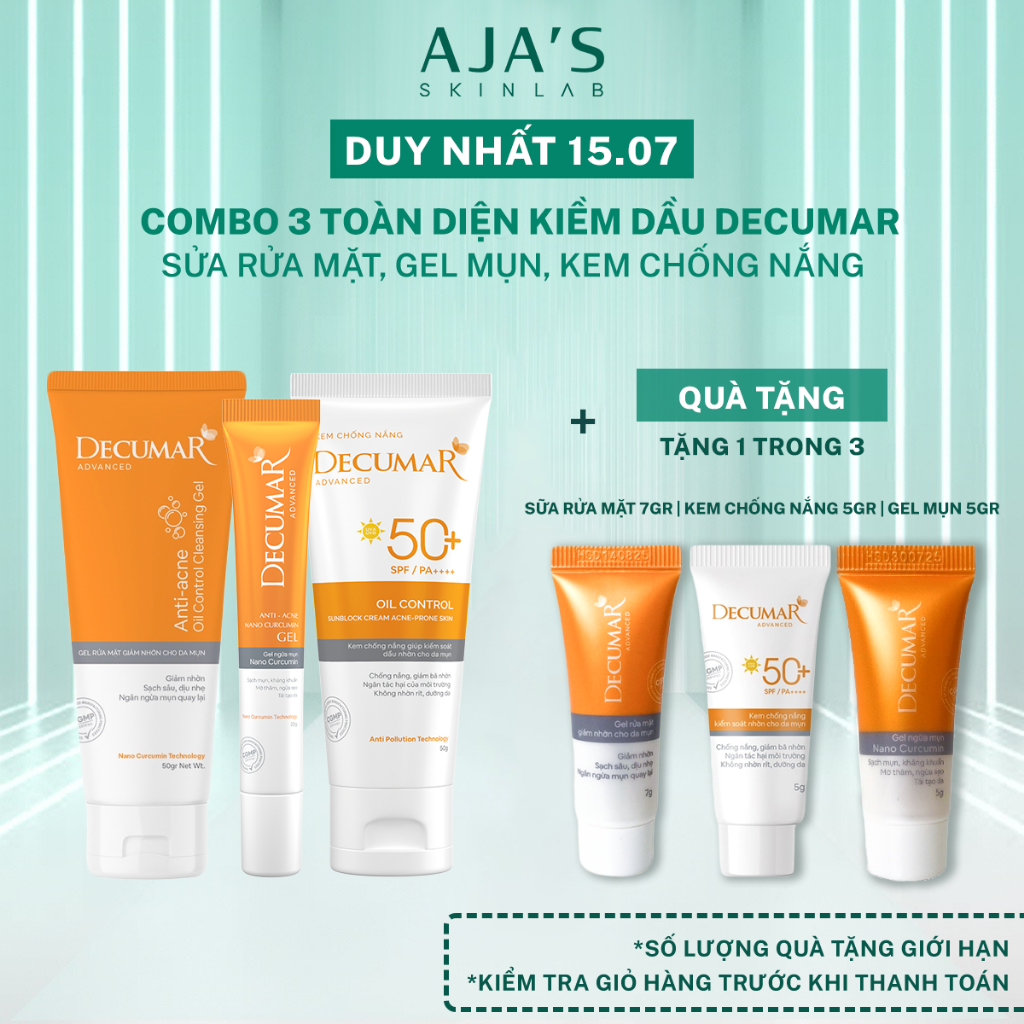 Combo ngừa mụn kiềm dầu toàn diện Decumar Advanced (1 Gel mụn 20g, 1 SRM 50g, 1 KCN 50g) - ajaskinlab