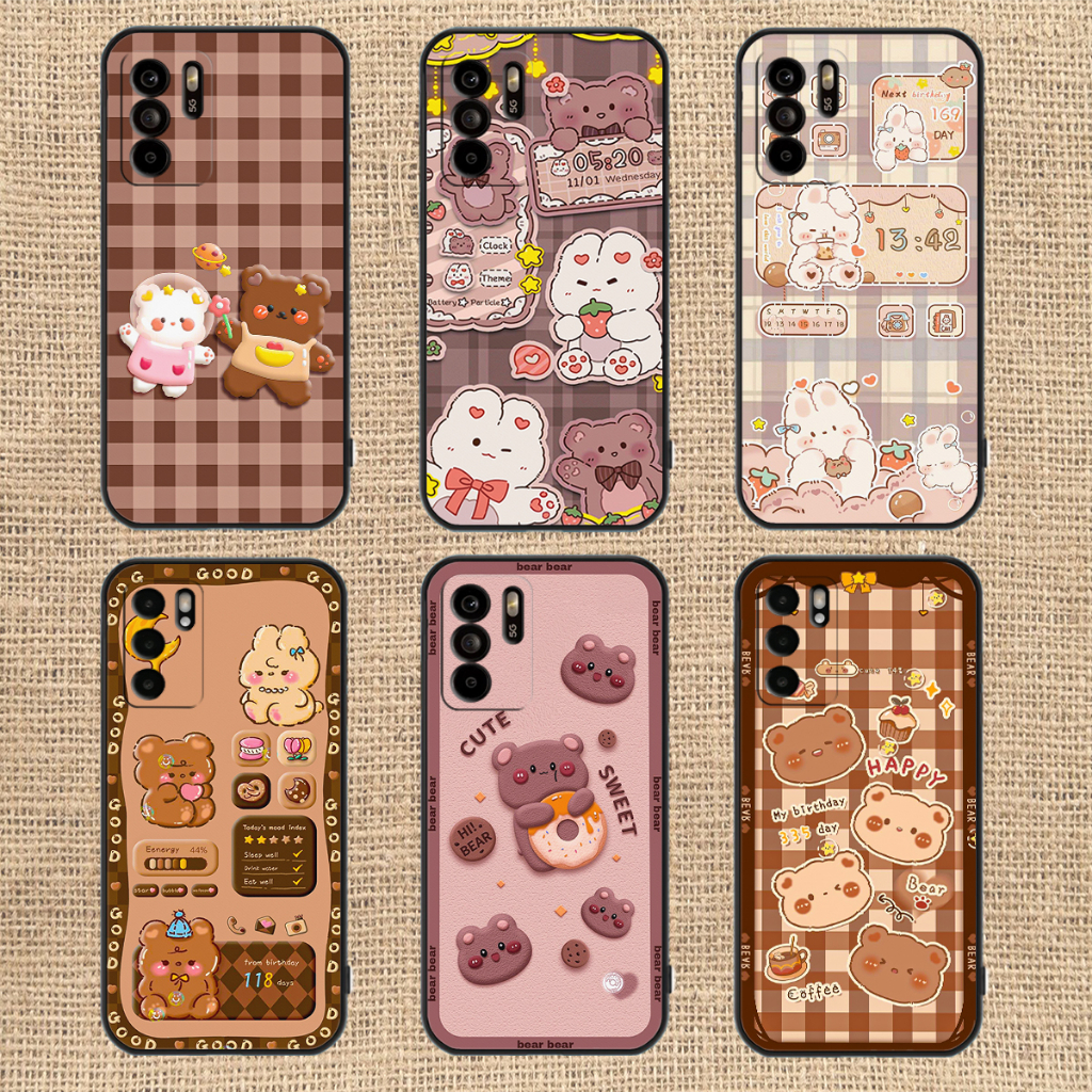 Ốp lưng Oppo Reno 6 / Reno 6Z 5G / Reno 6 in hình nền caro gấu thỏ, gấu bear cute