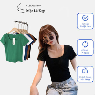 Áo thun nữ cổ vuông ngắn tay vải thun dày dặn ,áo nữ ngắn tay cổ vuông dáng ôm