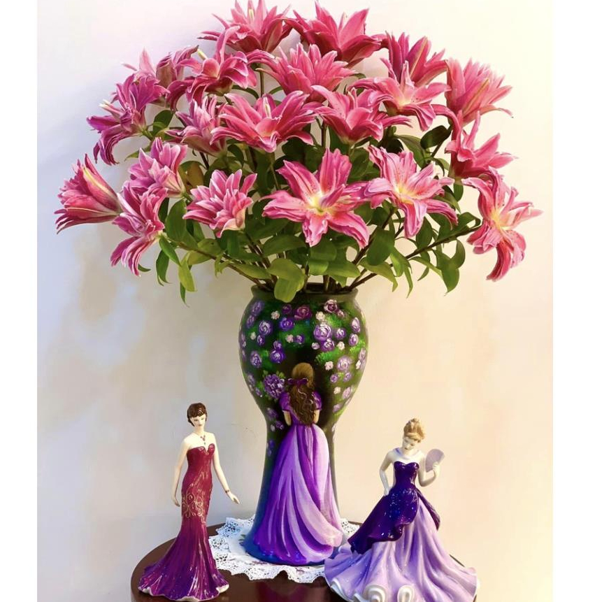 Bình hoa gốm sứ Bát Tràng, lọ hoa vẽ thủ công sơn mài 3D tỉ mỉ cao 38 cm decor trang trí phòng khách sang trọng, cao cấp