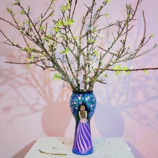 Bình hoa gốm sứ Bát Tràng, lọ hoa vẽ thủ công sơn mài 3D tỉ mỉ cao 38 cm decor trang trí phòng khách sang trọng, cao cấp