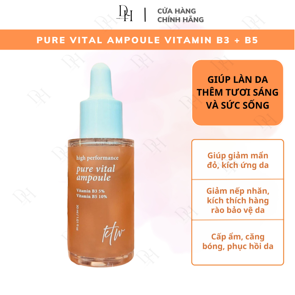 Pure Vital Ampoule 30ml, Vitamin B3 + B5, Serum dưỡng trắng, dưỡng ẩm, mờ thâm nám, chống lão hóa, phục hồi da